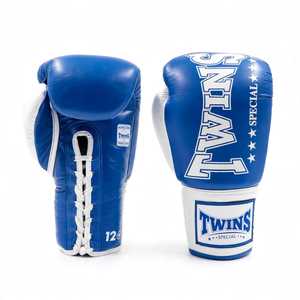 Nouveautés : Gants de boxe en cuir bleus personnalisables avec logo, à fermeture auto-agrippante, pour le kick-boxing et les arts martiaux - Product Image 1