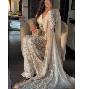 Premium Quality White Georgette Embroidered <b>Kurta</b> Palazzo Suit Set with Matching Dupatta <b>for</b> <b>Women</b> <b>for</b> Wedding - Product Image 1