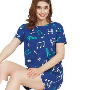 Conjunto Casual de Dos Piezas para Mujer al por Mayor: Camiseta y Pantalón Corto con Estampado Temático Musical, Estilo Veraniego, Ajuste Relajado, Conjunto Coordinado para Chicas - Product Image 3