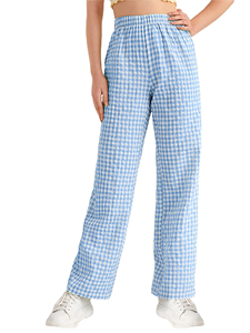 <b>Women's</b> Plaid Flannel Wide Leg <b>Lounge</b> Pants High Waist Elastic Loose Fit Ankle-Length Casual Autumn Wear Cotton <b>Trousers</b> - Product Image 5