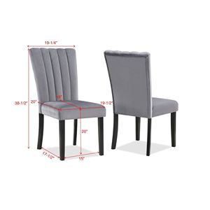 2 chaises de salle à manger décontractées en bois gris et noir, rembourrées en velours capitonné avec dossier cannelé - Product Image 5