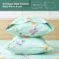 Parure de draps en satin imprimé botanique moderne de haute qualité, 6 pièces, drap plat, drap-housse, 4 taies d'oreiller, 200TC, durable et respirant