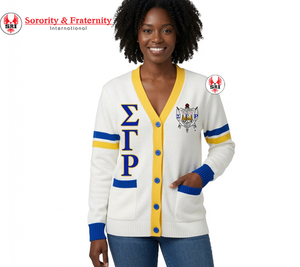Wholesale Custom Sigma Gamma Rho <b>Cardigan</b> <b>Women</b> V Neck Solid 7GG <b>Chunky</b> Wool Acrylic Casual Sorority Knitwear Anti-Wrinkle - Product Image 3