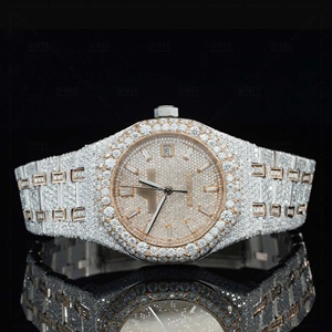 Montre de luxe pour homme à quartz avec diamant Moissanite et boîtier en acier inoxydable, cadran en verre massif, aiguilles analogiques, montre Hip Hop à quartz - Product Image 5