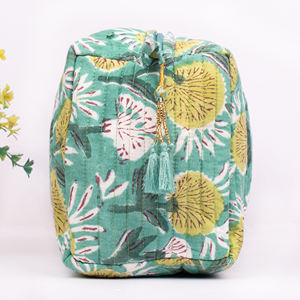 Eco-Friendly Quilted Cotton Lot Bohemian Water Resistant Unisex Large Travel <b>Organizer</b> Cosmetic <b>Case</b> Zipper Closure Bag Lining - Product Image 4