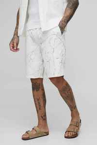 Pantalones Cortos Bermuda Blancos para Hombre con Estampado de Grietas, Bolsillos, Cintura Elástica, Estilo Casual, Tiro Medio, Transpirables, Tipo Boardshorts - Product Image 3