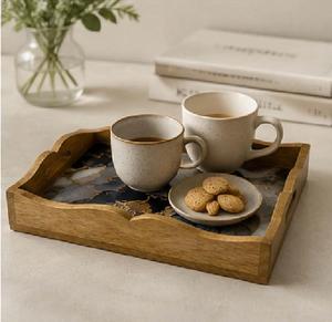 Bandeja de Almacenamiento Rectangular de Madera con Incrustaciones de Ágata Azul, Acabado Lacado, Diseño Minimalista, Apta para Lavavajillas, de Una Sola Capa, para Uso en la Cocina - Product Image 2