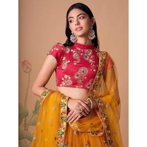 Impressionnant filet de travail miroir jaune Wear Lehenga Choli - Product Image 5