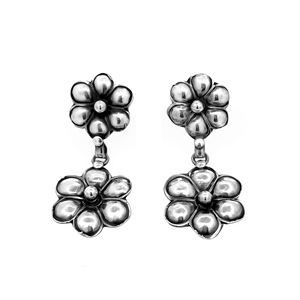 Boucles d'oreilles pendantes élégantes à double fleur, fabriquées à la main, en argent sterling 925 plaqué oxyde, motif floral, Silver Mountain SKU7643 - Product Image 1
