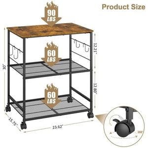 Carrito de Cocina Rodante de 3 Niveles para Microondas con Almacenamiento, Ruedas Bloqueables y Mesa Auxiliar - Product Image 3