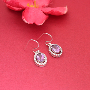 Boucles d'oreilles pendantes élégantes en améthyste faites à la main, en argent sterling 925, pour femmes et jeunes filles, idéales pour les mariages et les fêtes - Product Image 4