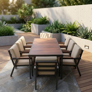<b>Dining</b> <b>Set</b> OEM ODM Custom Wood/ Aluminum Frame + Size + Cushion Color Outdoor Solid Wood Weather-Resistant Vietnam 6 Seat Modern - Product Image 3