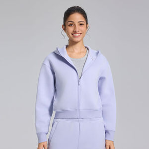 Ventes en gros de sweats à capuche courts pour femmes avec logo personnalisé, 100% coton, imperméables, coupe-vent, séchage rapide, logo sur le devant, grandes tailles, OEM - Product Image 2