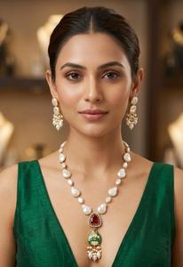 Gold Plated Long <b>Set</b> <b>pearl</b> Accent Necklace Girls Women Wedding <b>Jewelry</b> - Product Image 1