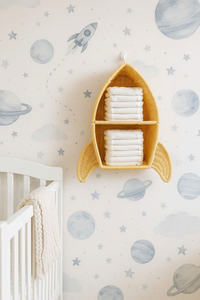 Modern Spaceship Shape Rattan <b>wall</b>-<b>mounted</b> <b>shelf</b> for kids Room Wicker Floating Book Storage Organizer Hanging Display <b>Shelves</b> - Product Image 2