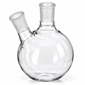 Fiole à fond rond à deux collets en verre borosilicaté 3.3 avec col latéral angulaire et joint standard, pour réactions de laboratoire - Product Image 1