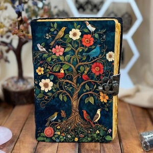 Herb Heritage Grimoire <b>Leather</b> Journal-Handmade Sewing <b>Bound</b> Bird & Tree Printed Spell <b>Book</b> Shadows Multi Color Gifts for Women - Product Image 1