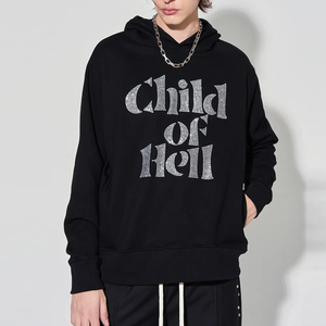 Sudadera con Capucha Negra para Hombre, Diseño Gráfico, Estilo Oversize, con Letras de Pedrería, Ropa Casual Urbana - Product Image 1