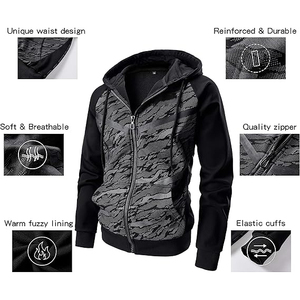 Sudadera con Capucha de Camuflaje de Dos Tonos para Hombre, Mezcla de Algodón y Poliéster, Mangas en Contraste, Capucha con Cordón, Bolsillo Tipo Canguro - Product Image 5