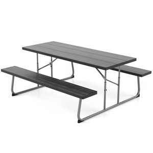 Set Tavolo da Picnic Pieghevole con Struttura in Metallo e Piano in HDPE Resistente alle Intemperie, Foro per Ombrellone - Product Image 1