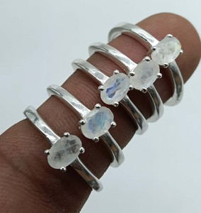 Natural Rainbow Moonstone Faceted Oval Prong <b>Set</b> <b>Silver</b> Plated <b>Ring</b> Handmade Gemstone <b>Ring</b> for Women Wholesale Jewelry - Product Image 1