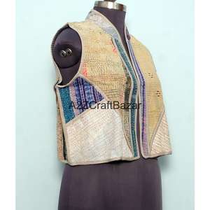 Handmade 100% Cotton Quilted Jacket Floral Print Vintage Design Breathable Fabric Covered Buttons Half Sleeves All Hand Drawn - Product Image 4