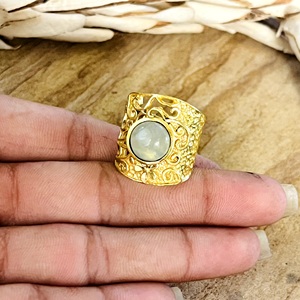 Vintage Style Boho Gemstone <b>Ring</b> Vintage Brass <b>Rings</b> Women 18k Gold Plated Filigree Wide Band <b>Statement</b> for Wholesale/OEM/ODM - Product Image 4