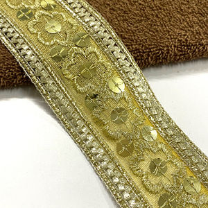 Light Gold Metallic Sequin Embroidery Lace Trim Eco-Friendly for Dress Gown <b>Shoes</b> Gift Packaging Decorations in Wholesale - Product Image 2