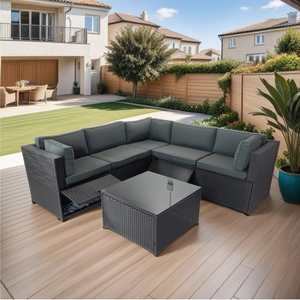 IPRO Premium Modern Design 5-Seater Modular PE Wicker Rattan Weather Resistant Waterproof Washable Cushions Garden Sofa Set - Product Image 2