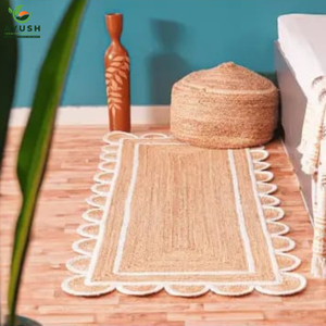 Alfombra minimalista con diseño festoneado para meditación, hecha de fibras 100% naturales de yute. Alfombras personalizadas de la India. - Product Image 3