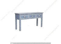 Table console à 3 tiroirs en bois et résine, incrustation d'os, artisanat de qualité, style traditionnel, moderne, antique, noir, pour entrée et chambre à coucher, vente en gros