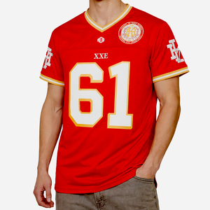 Camiseta Deportiva Personalizada de Fútbol Americano con Malla Roja, Uniforme de Equipo Transpirable de Poliéster para Hombre, Cuello en V, Etiqueta Privada OEM, Venta al Por Mayor, Hecho en EE. UU. - Product Image 1