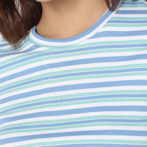 Camiseta Corta a Rayas para Mujer, Cuello Redondo, Manga Corta, Tejida, Informal, Primavera Verano - Product Image 4