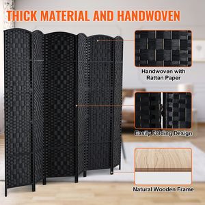 Divisorio per Stanza in Bambù Intrecciato a Mano, Portatile e Autoportante, a 6 Pannelli, con Cerniere, per Interni - Product Image 4