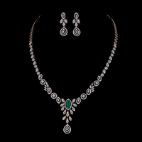 Parure de collier en argent avec pendentif en émeraude de laboratoire taille marquise et diamant pour mariée |   Bijoux de mariage de luxe |   Style ethnique plaqué or rose