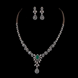Bridal Emerald Diamond Drop <b>Silver</b> <b>Necklace</b> Set | Luxury Wedding Jewelry|<b>Rose</b> Gold Finish Bridal Wedding Jewelry - Product Image 1
