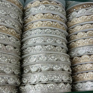 Ribete de encaje bordado con cuentas hecho a mano, sexy y ecológico, de organza soluble en agua con patrón geométrico para diseñadores y sastres de bodas - Product Image 6