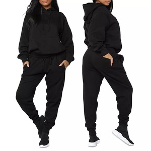 Ensemble de survêtement velours grande taille pour femme, collection automne-hiver, avec sweat à capuche court zippé et pantalon empilé, deux pièces - Product Image 2