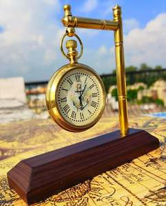 Vintage Brass <b>Desk</b> <b>Clock</b> with Wooden Base Antique Table <b>Clock</b> Nautical Decorative Timepiece for Home Office Decor Wholesale OEM - Product Image 3