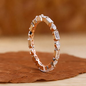 14K 18K Gold Baguette Marquise Diamond Eternity Band Minimalist Stackable Wedding <b>Ring</b> for Women - Product Image 4