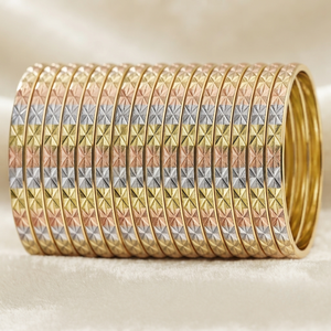ORO-Z Ethnic Three-Tone Gold Plated <b>Copper</b> Alloy Geometric Stackable <b>Bangles</b> for Women's Wedding - Product Image 2