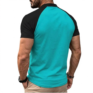 Men's Embroidered Raglan Sleeve <b>Shirt</b> Solid Color Breathable Slim Fit Casual Teal Black Short Sleeve Knitted <b>Polyester</b> <b>T</b>-<b>Shirt</b> - Product Image 2