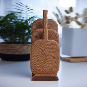 Ensemble de 3 planches à découper élégantes en chêne avec grain de bois riche et élégant, support vertical fin, parfait pour la cuisine et la découpe des légumes - Product Image 5