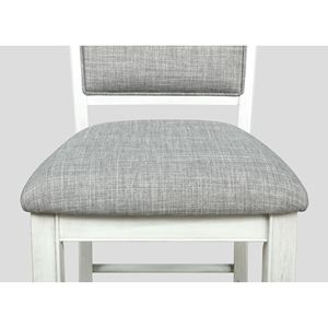 Set di 2 Sedie da Pranzo in Stile Rustico con Seduta in Lino, Altezza Bancone, Bianche e Grigie con Poggiapiedi in Legno, Sgabelli da Bar - Product Image 4