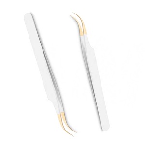 Pince à épiler professionnelle en acier inoxydable blanc, pointe volumisante, logo personnalisé pour cils - Product Image 1