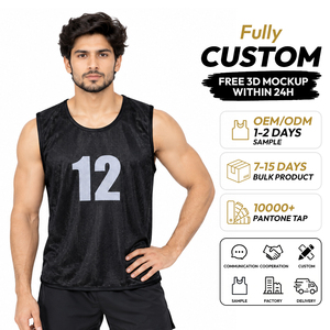 Custom Black Mesh 100% Polyester Basketball Jersey Sleeveless Breathable Heat-Transfer Printed Neck <b>Sports</b> Vest Team Numbers - Product Image 1