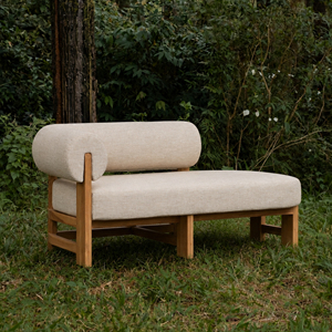 Chaise longue de luxe en teck massif de qualité supérieure - Mobilier de salon moderne Japandi - Canapé d'appoint rembourré - Raul - Product Image 1