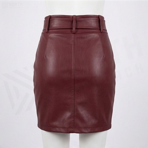 Jupe crayon mini en similicuir taille haute pour femme avec nœud et fermetures éclair latérales, couleur unie, coupe moulante sexy, toutes saisons - Product Image 2