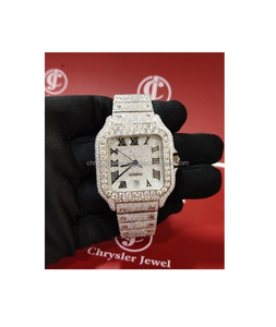 Montre Moissanite classique pour hommes avec bracelet en acier inoxydable à la mode Mouvement à quartz Anniversaire et cadeau d'anniversaire Style de célébrité - Product Image 1