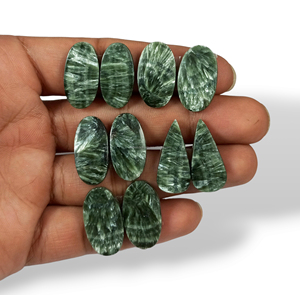 Vente en gros de paires de cabochons en séraphinite naturelle, pierres précieuses en vrac à changement de couleur, 20-30 mm, pour la fabrication de bijoux au prix d'usine - Product Image 1